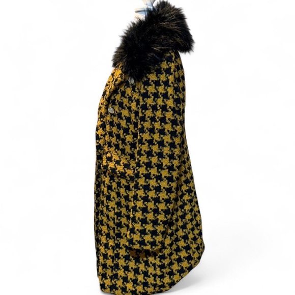 Pea Coat Fur And Houndstooth. Sz 10 P-P 20” Length 34” - Picture 2 of 5